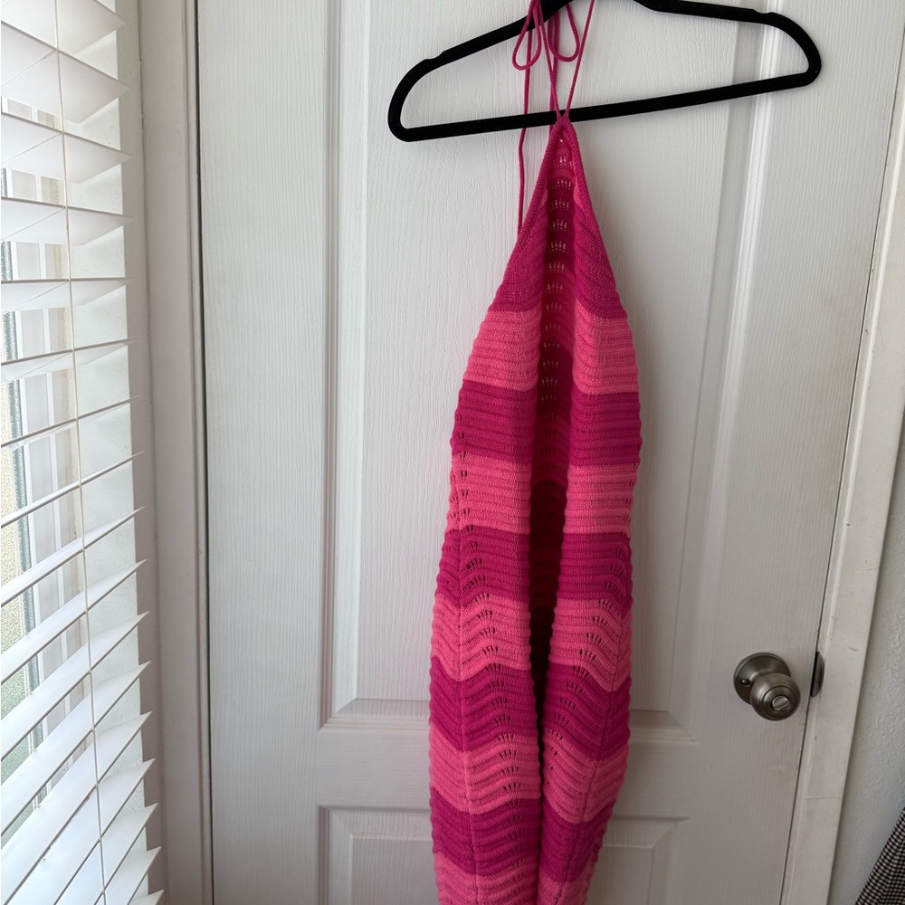 Reformation Pink Striped Halter Dress